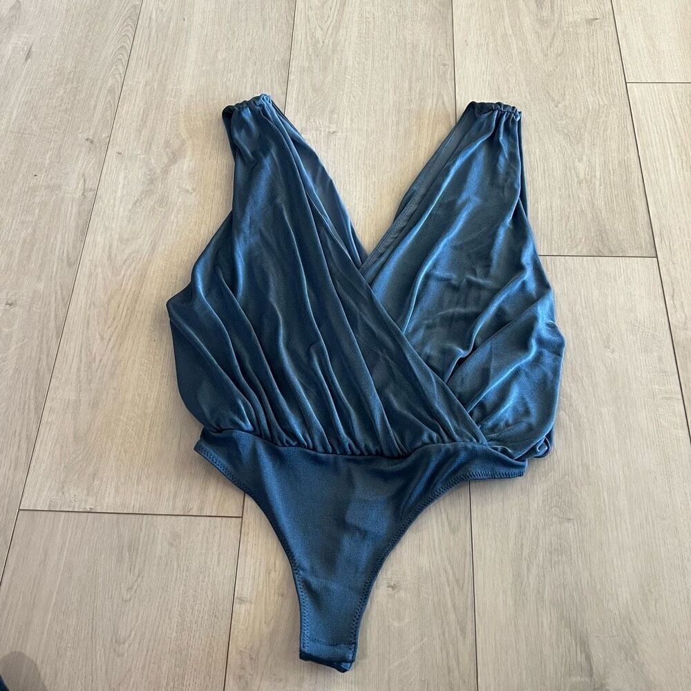 Free People Night Owl Bodysuit Blue Metal size M
